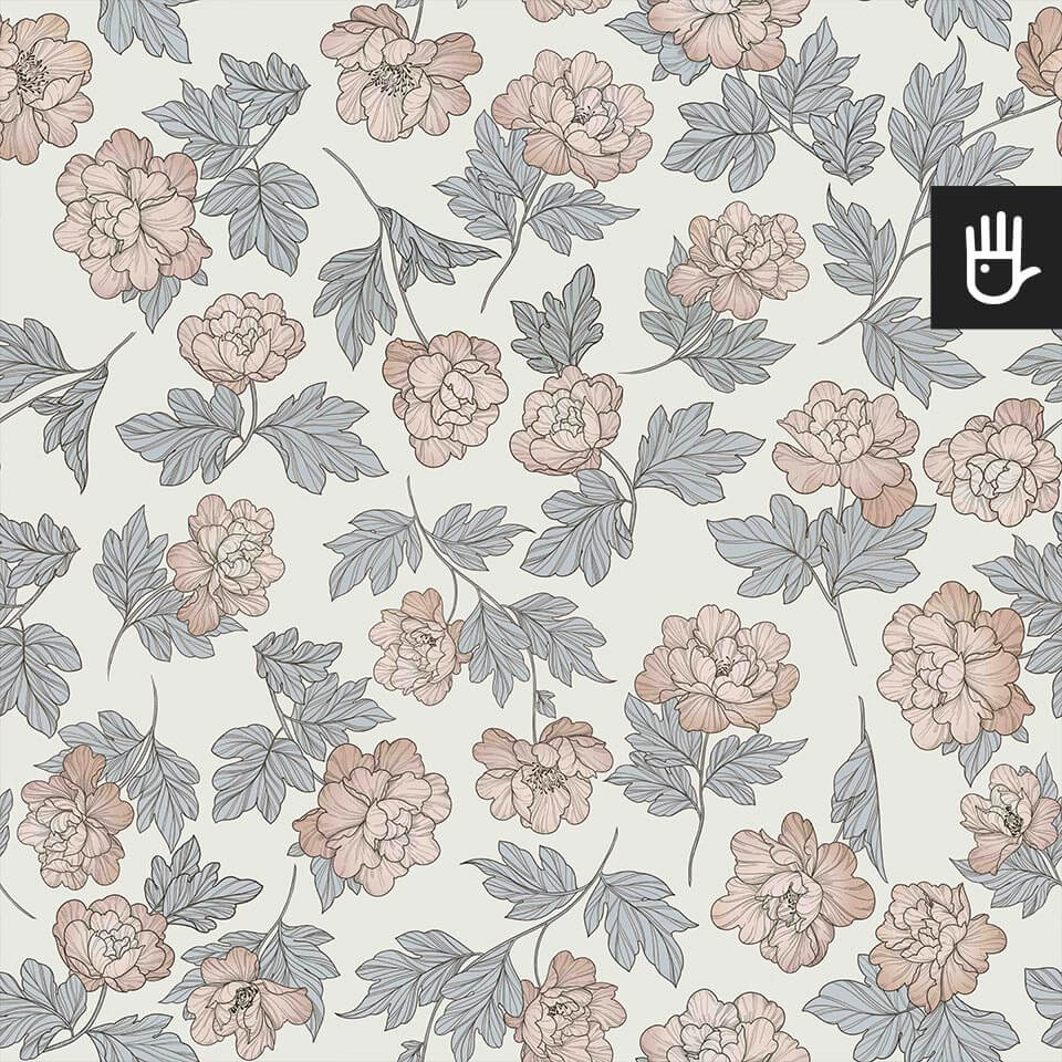 wzór tapeta piwonie w stylu rustykalnym na kremowym tle