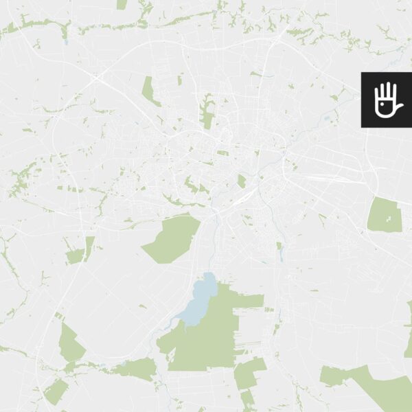 Fototapeta mapa lublina ulice w kolorze z zaznaczonymi ulicami, terenami zielonymi i zbiornikami wodnymi