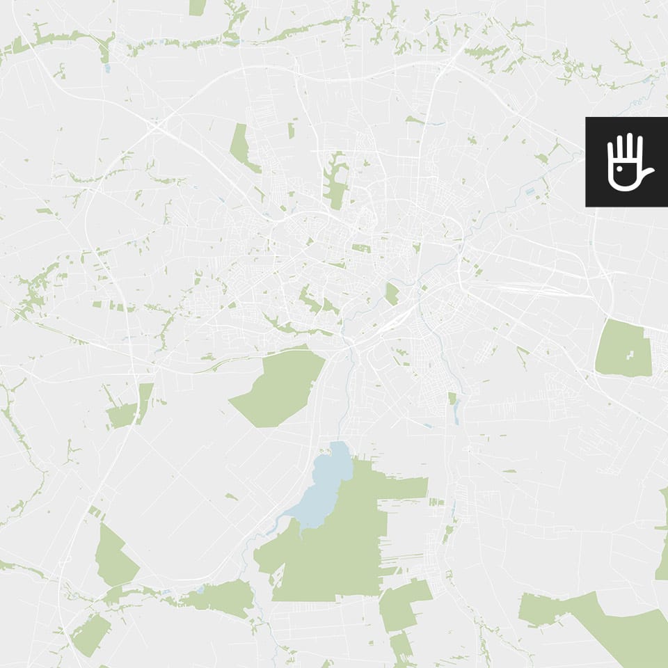 Fototapeta mapa lublina ulice w kolorze z zaznaczonymi ulicami, terenami zielonymi i zbiornikami wodnymi