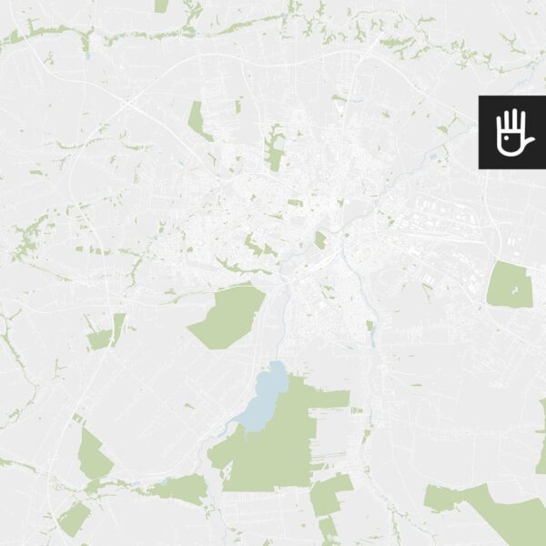 Fototapeta mapa lublina w kolorze z zaznaczonymi ulicami, budynkami, terenami zielonymi i zbiornikami wodnymi