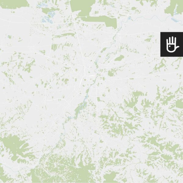 Fototapeta mapa Rzeszowa ulice w kolorze z zaznaczonymi ulicami, terenami zielonymi i zbiornikami wodnymi