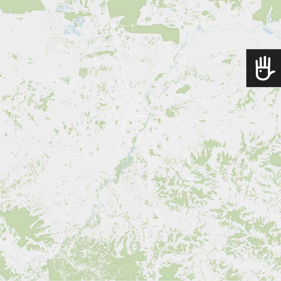 Fototapeta mapa Rzeszowa ulice w kolorze z zaznaczonymi ulicami, terenami zielonymi i zbiornikami wodnymi