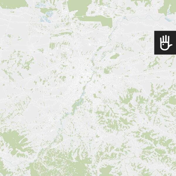 Fototapeta mapa Rzeszowa w kolorze z zaznaczonymi ulicami, terenami zielonymi i zbiornikami wodnymi