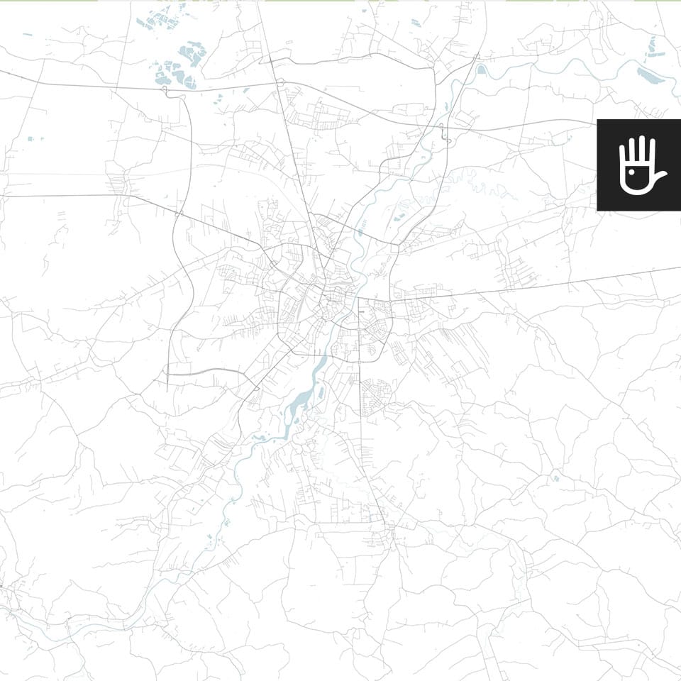 Fototapeta mapa Rzeszowa z zaznaczonymi czarnymi ulicami i budynkami oraz niebieskimi zbiornikami wodnymi