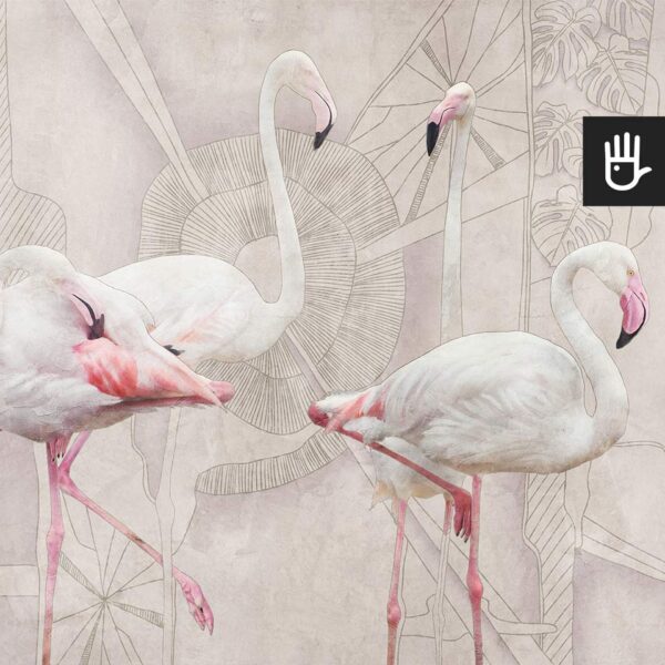 Fototapeta Flamingi ze stojącymi flamingami na abstrakcyjnym tle
