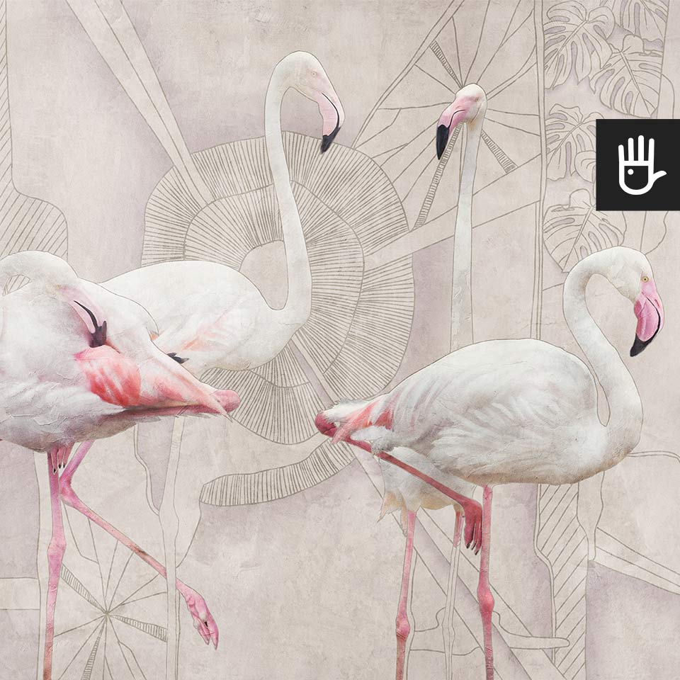 Fototapeta Flamingi ze stojącymi flamingami na abstrakcyjnym tle